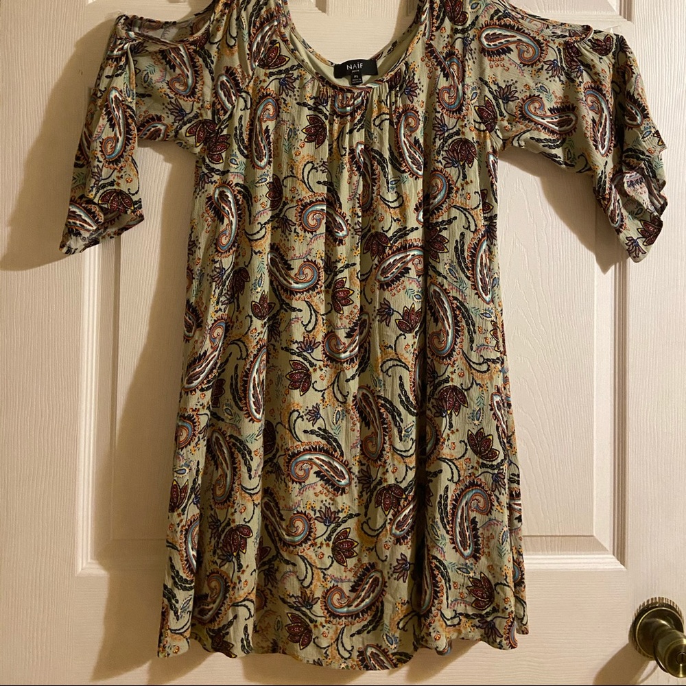 NAÏF Beautiful Green Multi-Color mini dress